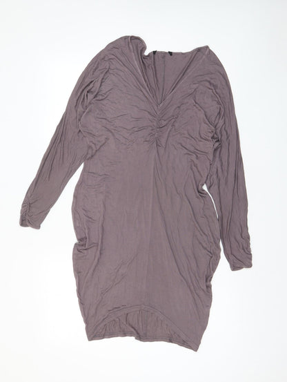 Additional front view of ASOS women’s brown viscose a-line, size UK 8, v-neck pullover