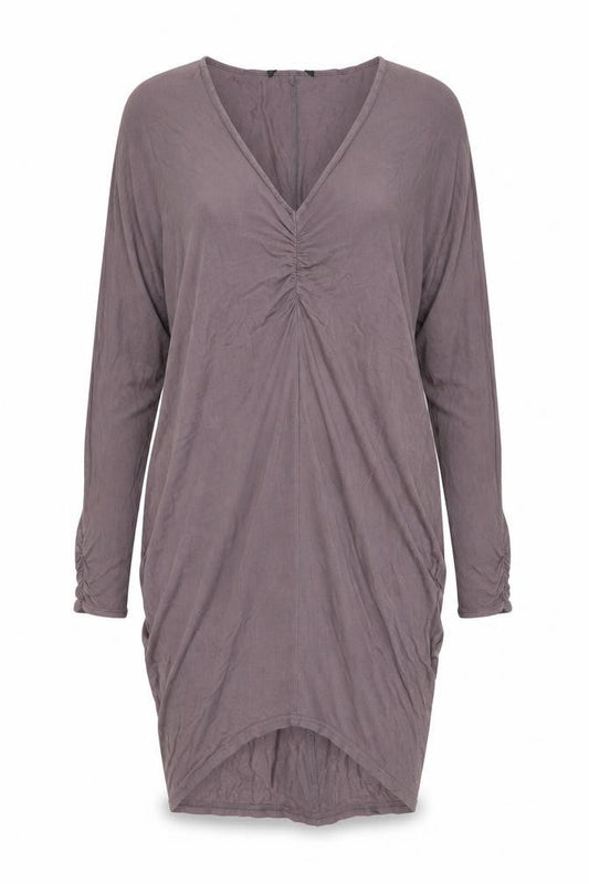 Front view of ASOS women’s brown viscose a-line, size UK 8, v-neck pullover