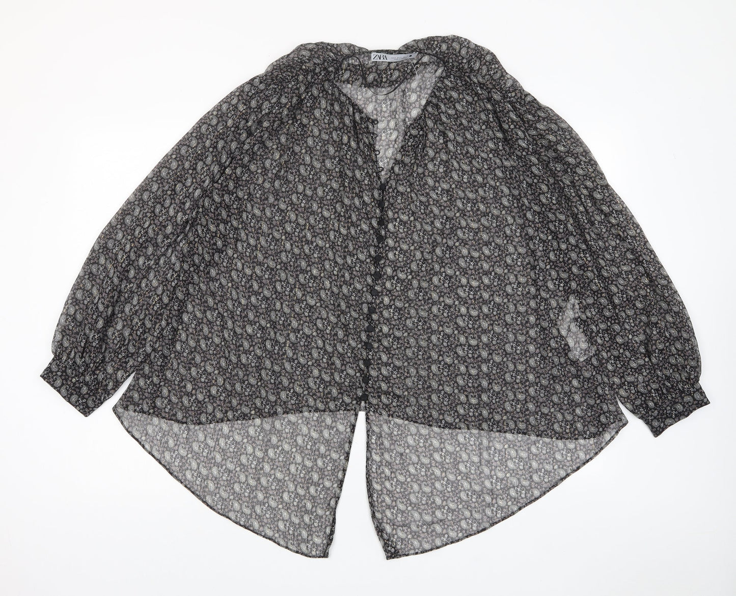 Zara Womens Black Fair Isle Polyester Basic Button-Up Size S V-Neck