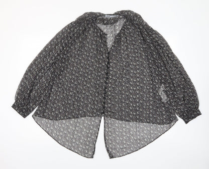 Zara Womens Black Fair Isle Polyester Basic Button-Up Size S V-Neck