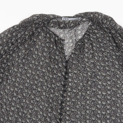 Zara Womens Black Fair Isle Polyester Basic Button-Up Size S V-Neck
