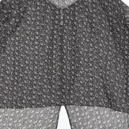Zara Womens Black Fair Isle Polyester Basic Button-Up Size S V-Neck