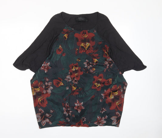 Zara Womens Multicoloured Floral Polyester Basic T-Shirt Size S Crew Neck
