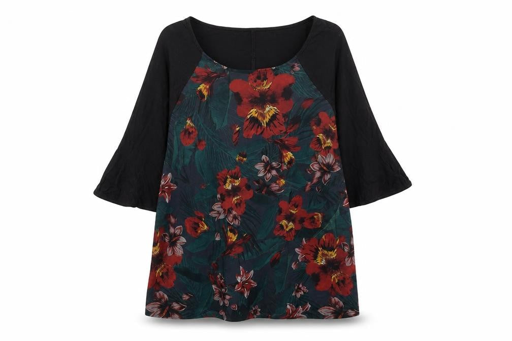 Zara Womens Multicoloured Floral Polyester Basic T-Shirt Size S Crew Neck