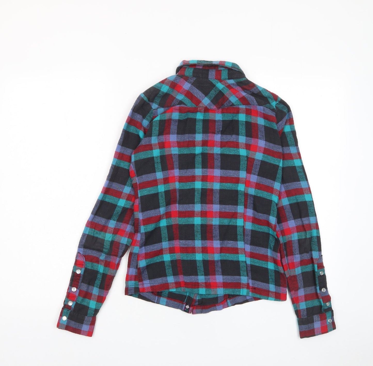 Fenchurch Womens Multicoloured Plaid Cotton Basic Button-Up Size 2XS Collared - Logo, Embroided