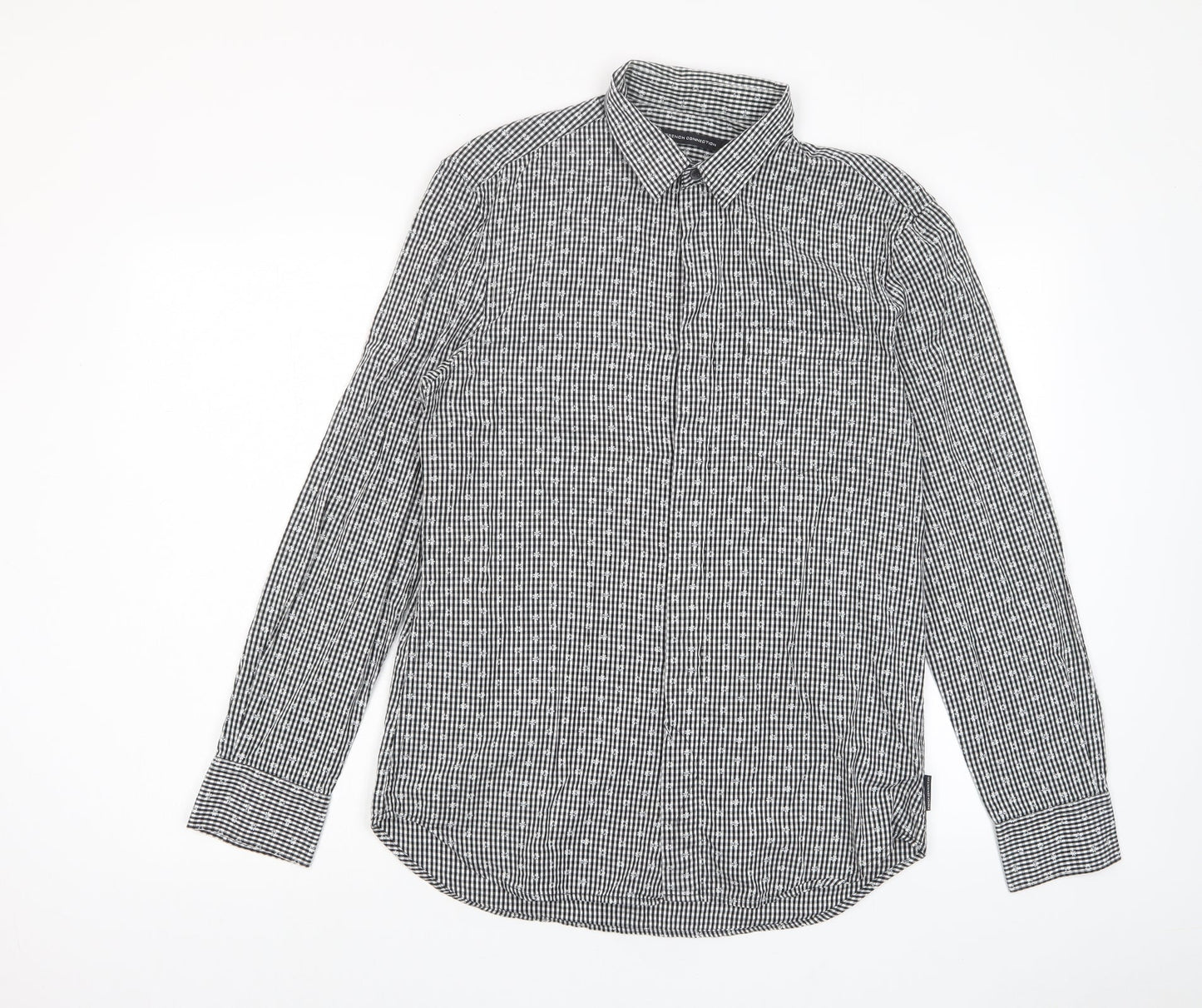 French Connection Mens Grey Geometric Cotton Button-Up Size M Collared Button