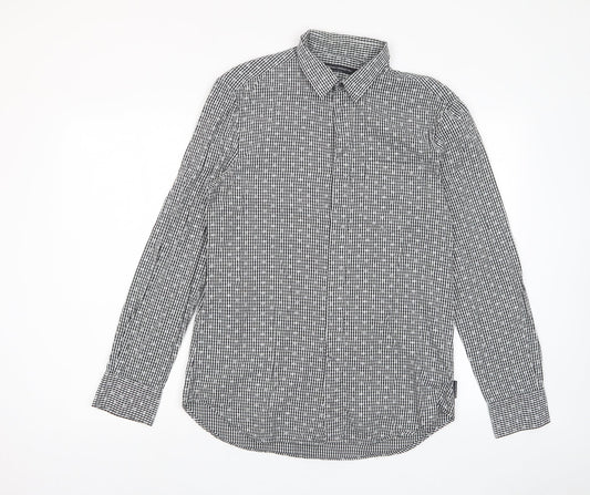 French Connection Mens Grey Geometric Cotton Button-Up Size M Collared Button