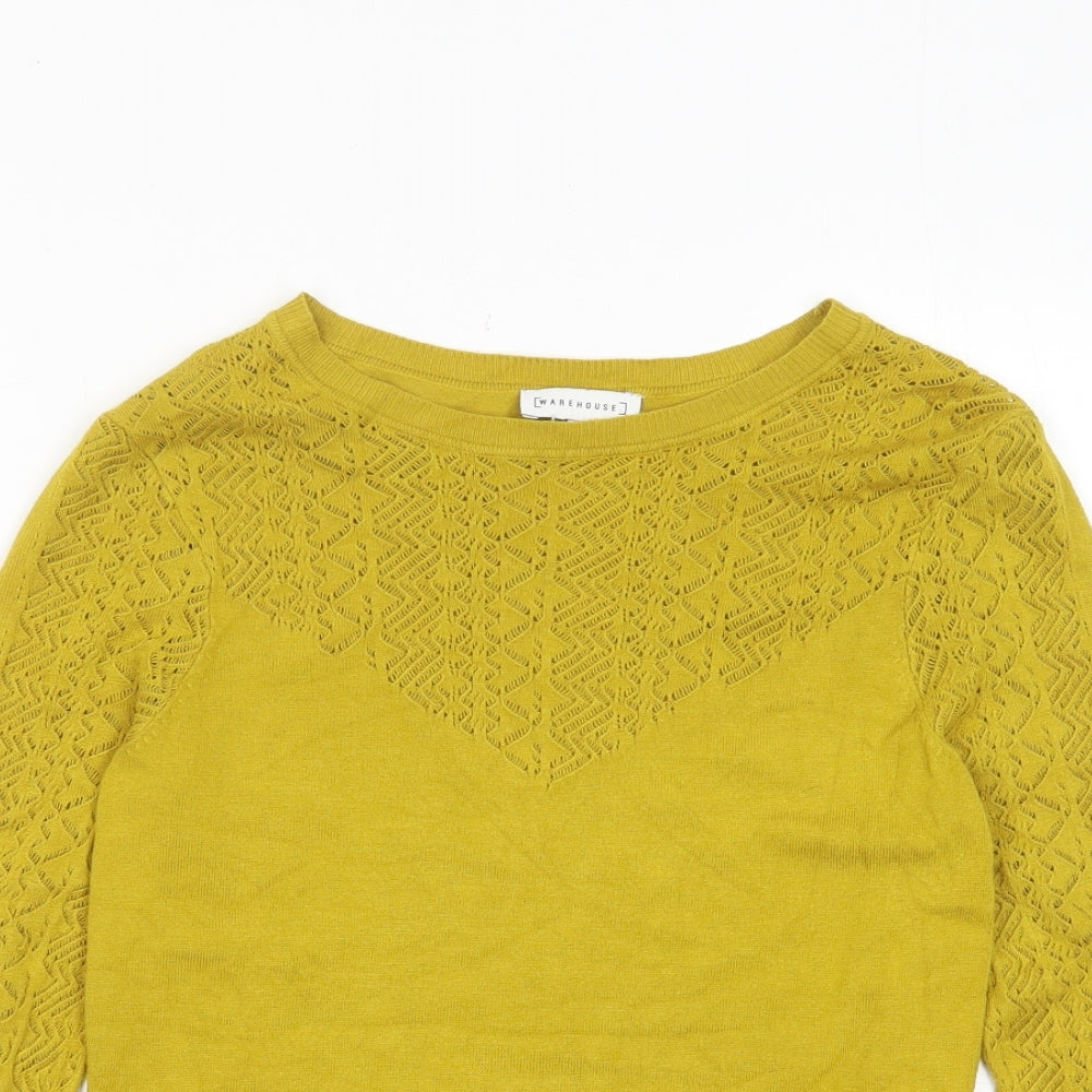 Warehouse Womens Yellow Crew Neck Viscose Pullover Jumper Size 10
