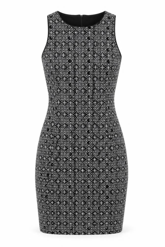 H&M Womens Black Argyle/Diamond Polyester Bodycon Size M Crew Neck Zip - Lined