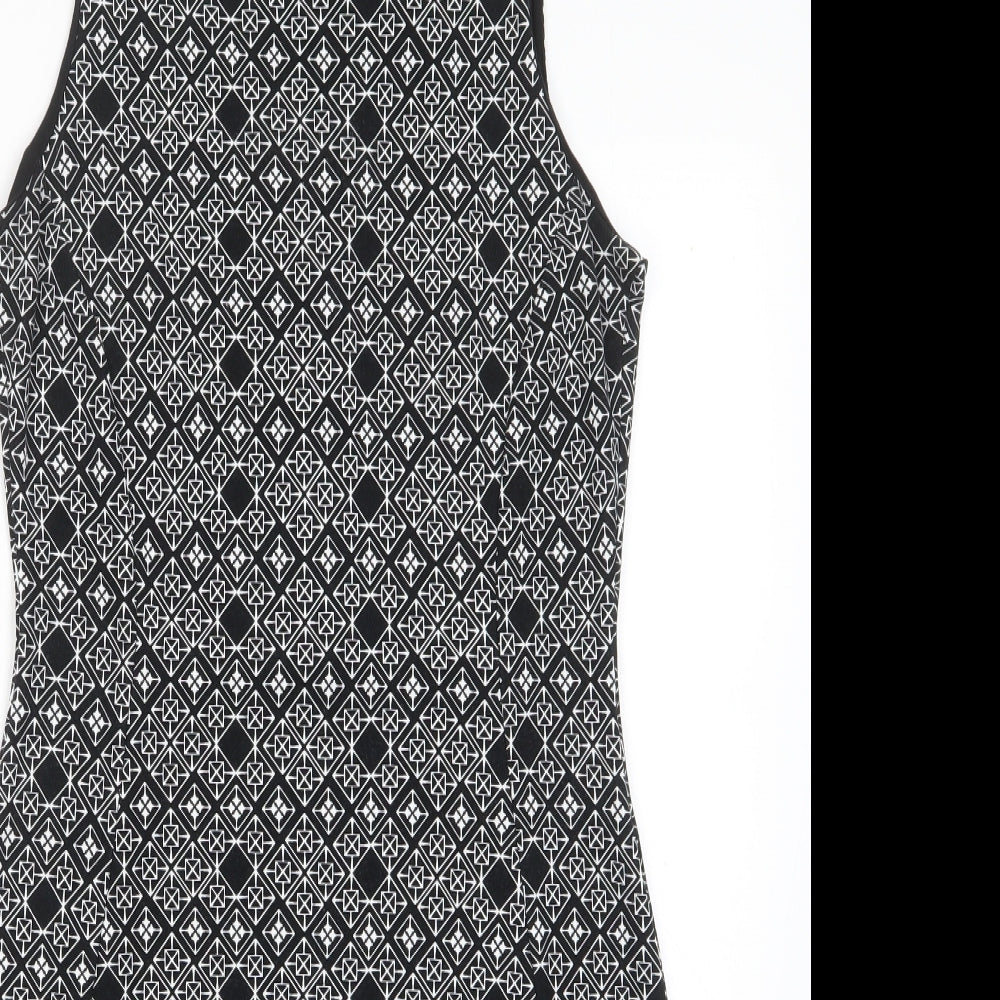 H&M Womens Black Argyle/Diamond Polyester Bodycon Size M Crew Neck Zip - Lined
