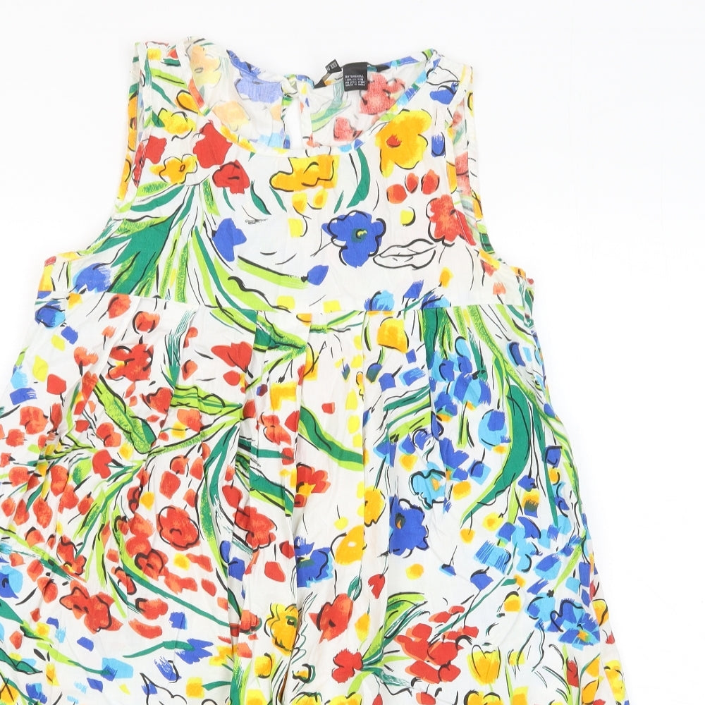 Zara Womens Multicoloured Floral Cotton A-Line Size M Crew Neck Button - Pleated