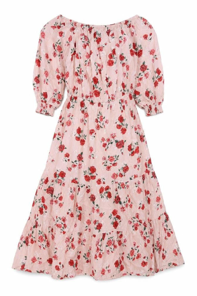 H&M Womens Pink Floral Viscose A-Line Size 8 Off the Shoulder Pullover - Pleated