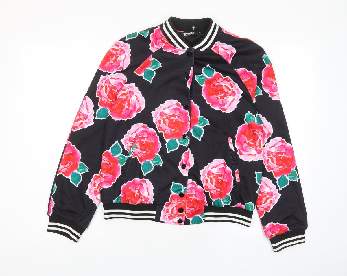 Additional front view of Missguided women’s multicoloured floral jacket, size UK 8, button - pockets