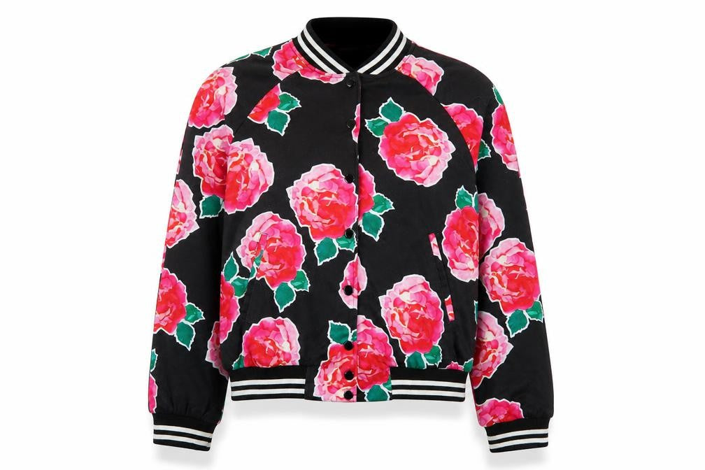 Front view of Missguided women’s multicoloured floral jacket, size UK 8, button - pockets