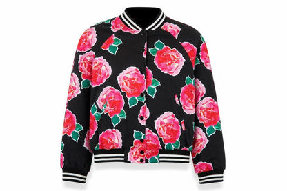 Front view of Missguided women’s multicoloured floral jacket, size UK 8, button - pockets