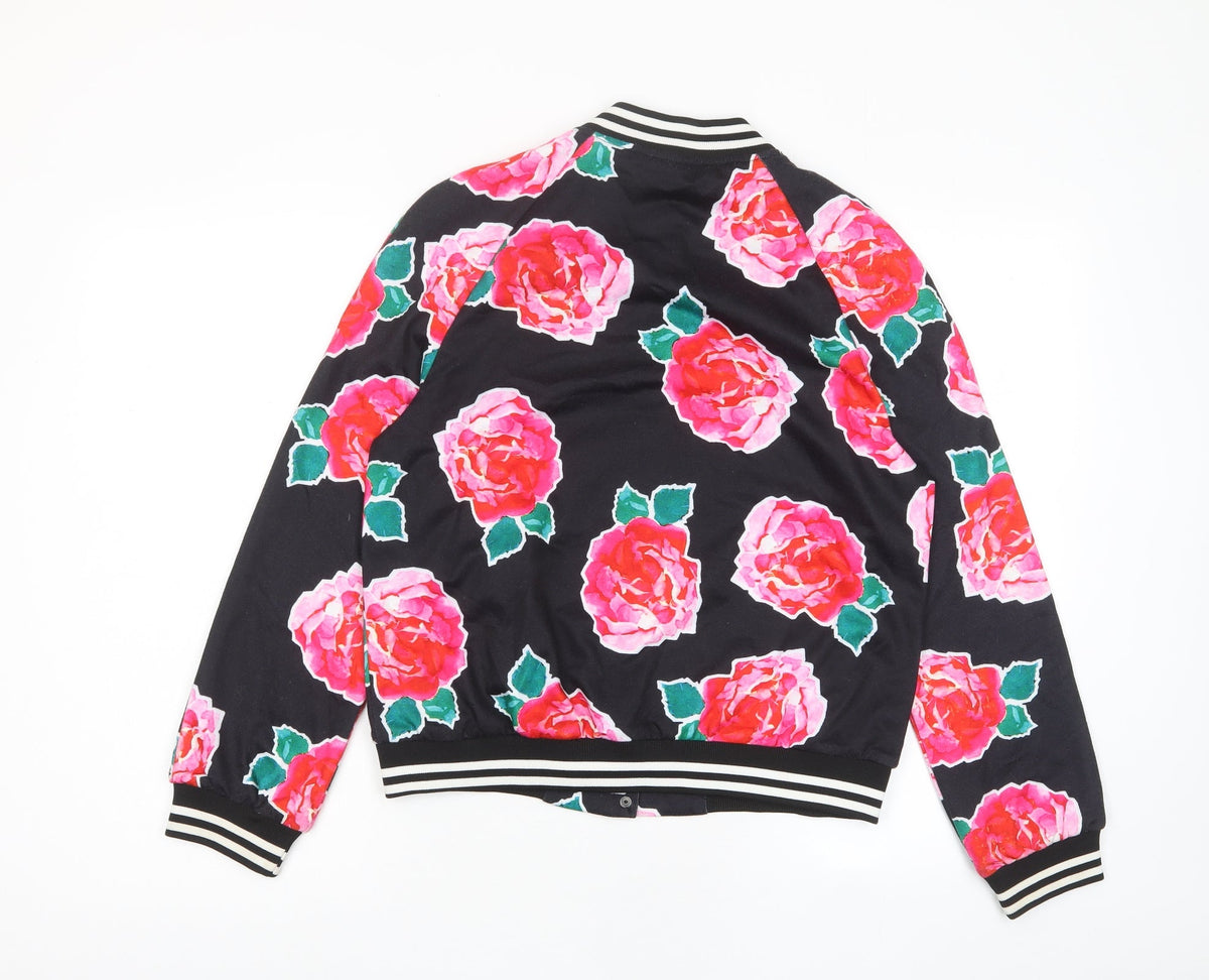 Back view of Missguided women’s multicoloured floral jacket, size UK 8, button - pockets