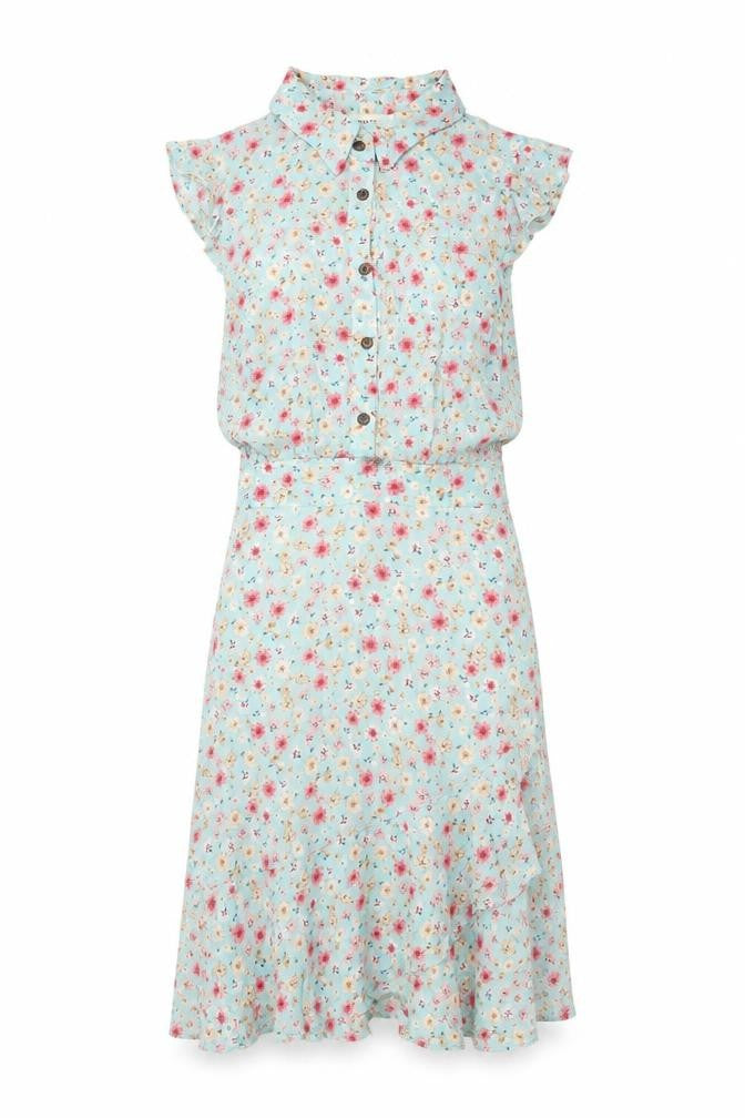 Monteau Womens Blue Floral Viscose A-Line Size S Collared Button - Belted