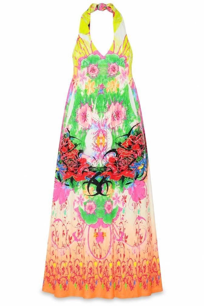 Rosa & Rose Womens Multicoloured Geometric Polyester A-Line Size L Halter Tie - Beaded