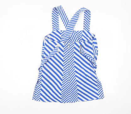Marks & Spencer Womens Blue Striped Cotton Basic Tank Size 10 Square Neck - Tie Front