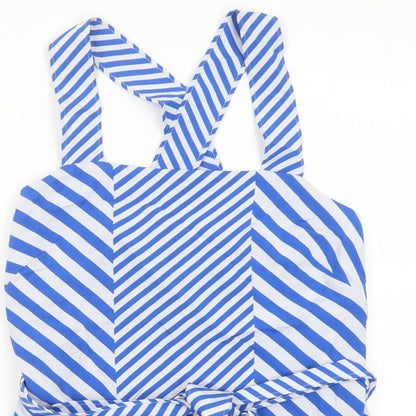 Marks & Spencer Womens Blue Striped Cotton Basic Tank Size 10 Square Neck - Tie Front