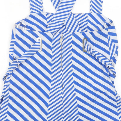Marks & Spencer Womens Blue Striped Cotton Basic Tank Size 10 Square Neck - Tie Front