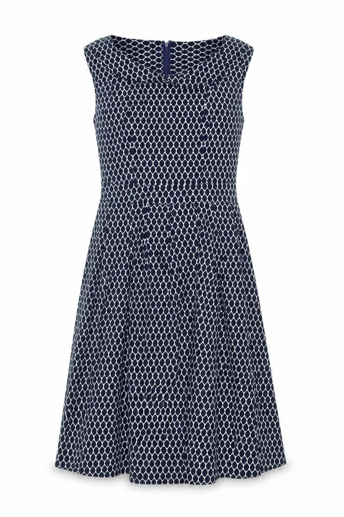 Apricot Womens Blue Geometric Cotton A-Line Size 8 V-Neck Zip - Pleated