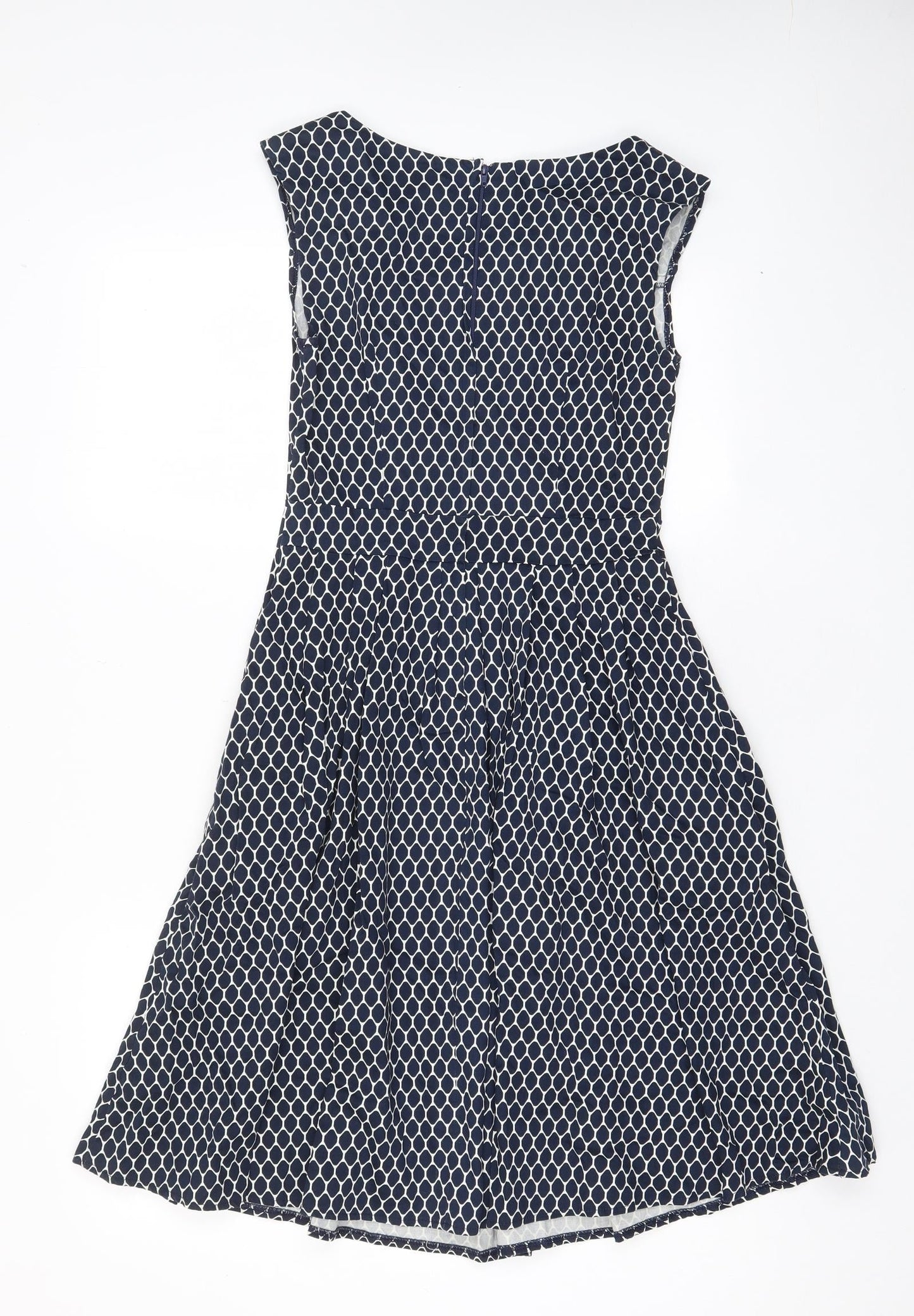 Apricot Womens Blue Geometric Cotton A-Line Size 8 V-Neck Zip - Pleated