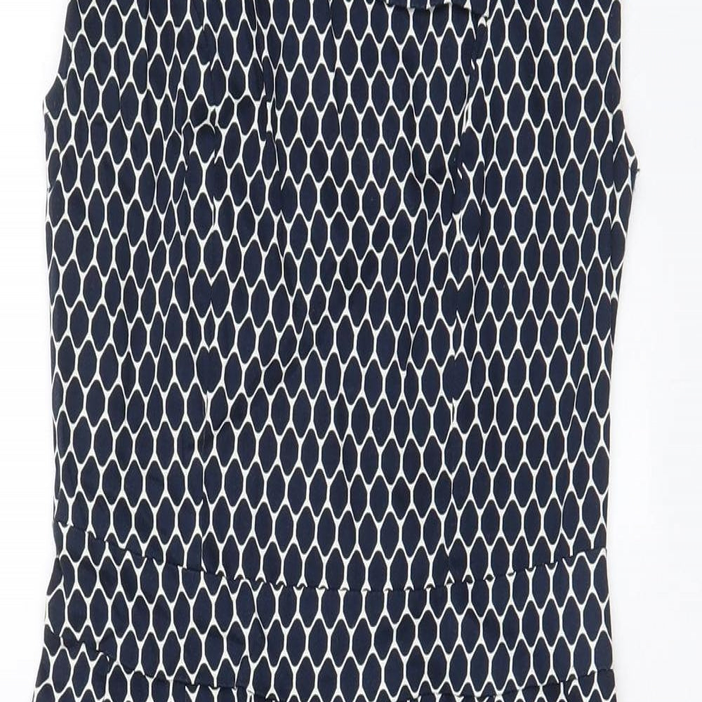 Apricot Womens Blue Geometric Cotton A-Line Size 8 V-Neck Zip - Pleated