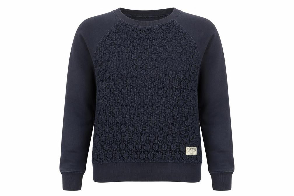 Jack Wills Womens Black Floral Cotton Pullover Sweatshirt Size 6 Pullover - Lace Detail