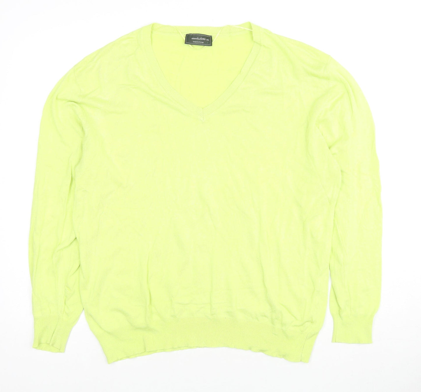 MO Womens Green V-Neck Viscose Pullover Jumper Size 2XL - Neon