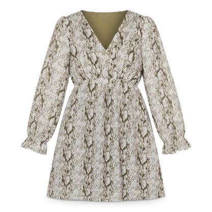 Kaycee Womens Beige Animal Print Polyester Fit & Flare Size L V-Neck Pullover - Snake Pattern