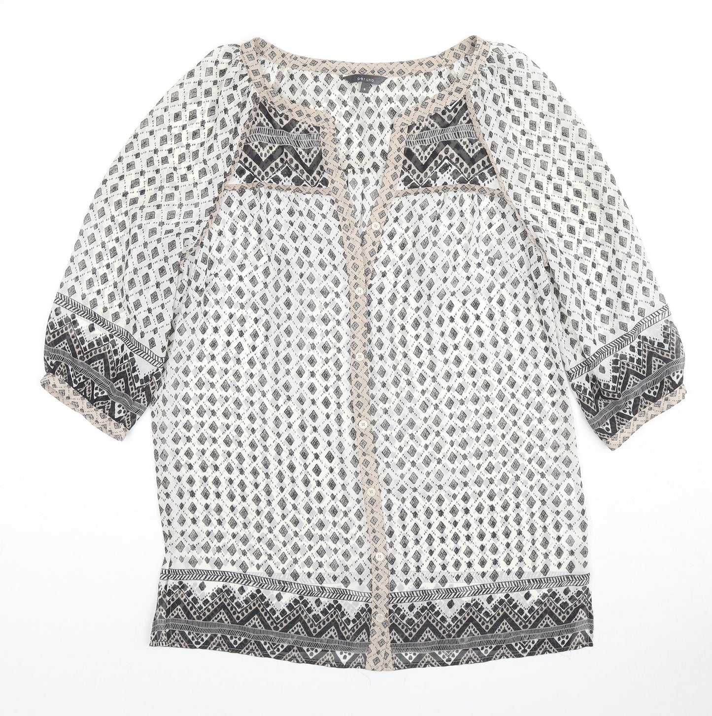 Per Una Womens Multicoloured Geometric Polyester Basic Button-Up Size 8 V-Neck