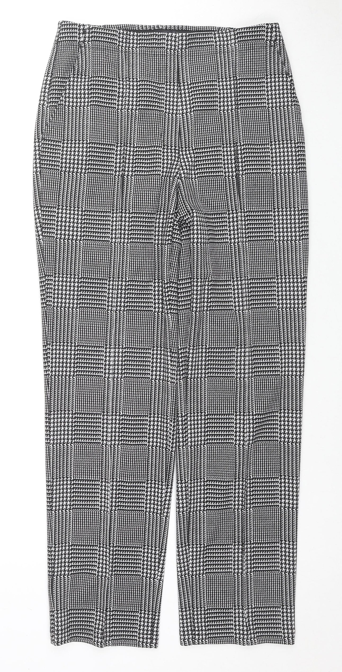 Marks and Spencer Womens Grey Herringbone Viscose Trousers Size 10 L28 in Regular Zip