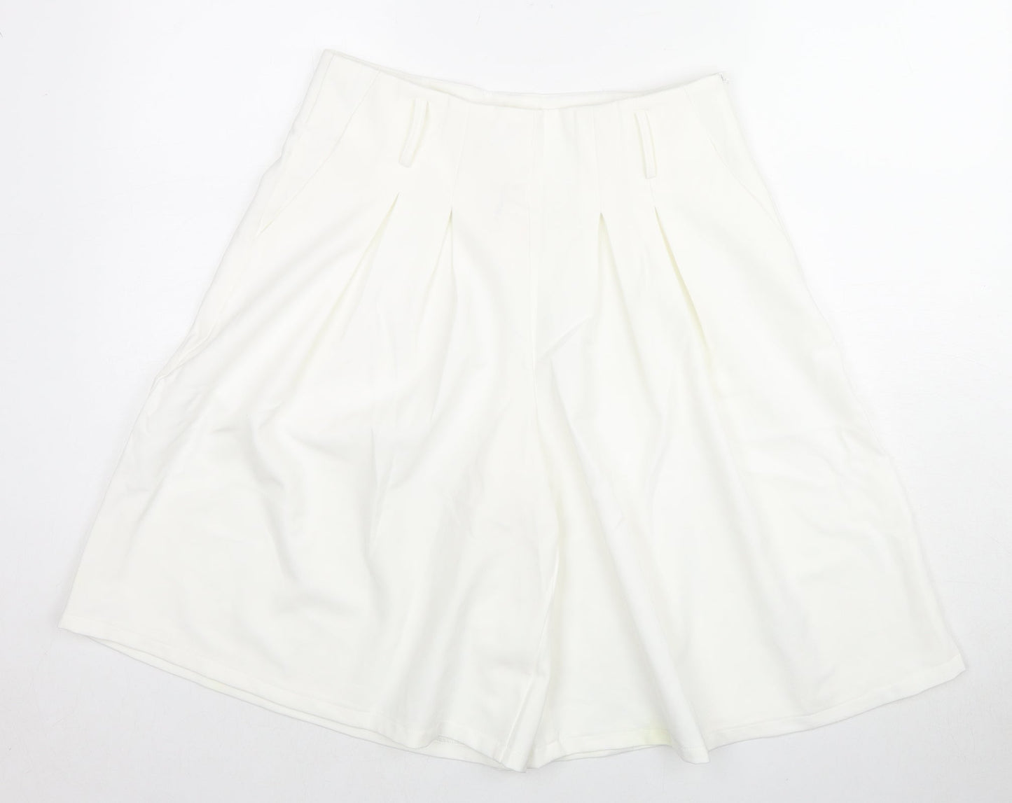 Elle White Womens White Polyester Culotte Shorts Size L L10 in Regular Zip