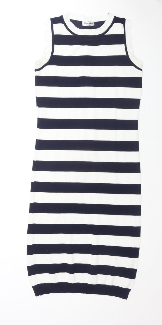 Cherry Coco Womens Black Striped Cotton Tank Dress Size S Round Neck Pullover - Size S/M