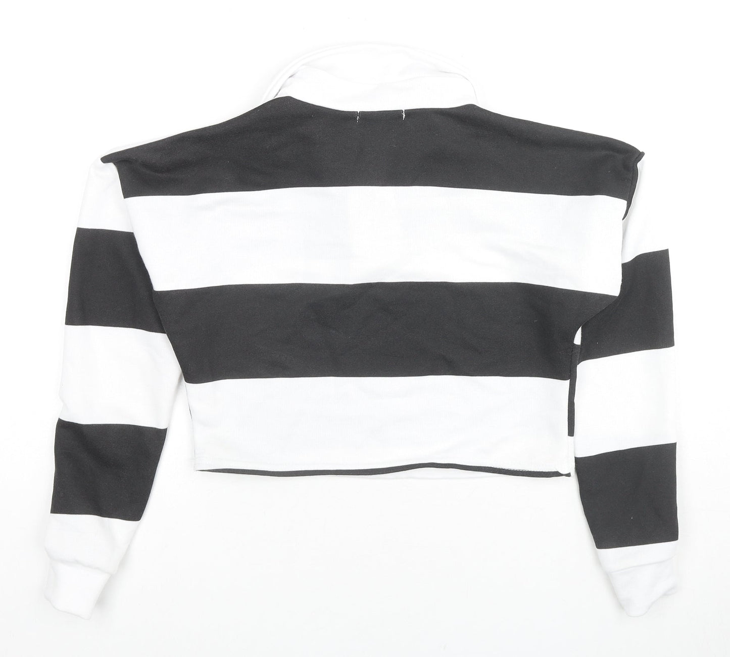 PRETTYLITTLETHING Womens White Striped Cotton Pullover Sweatshirt Size 8 Pullover - Cropped