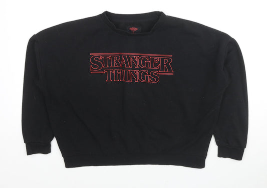 Stranger Things Womens Black Cotton Pullover Sweatshirt Size 6 Pullover - Size 6-8