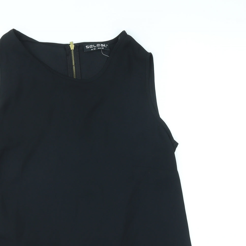Select Womens Black Polyester Basic T-Shirt Size 12 Round Neck