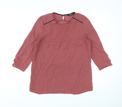 Additional front view of Dunnes women’s red geometric polyester basic blouse, size XS, round neck