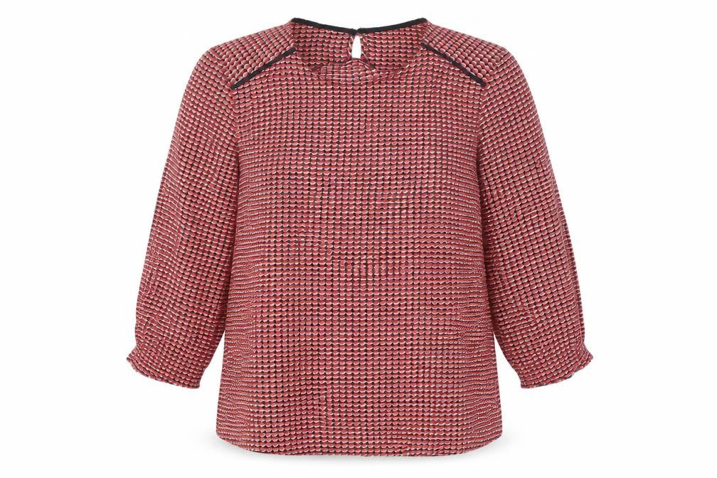 Dunnes Stores Womens Red Geometric Polyester Basic Blouse Size XS Round Neck
