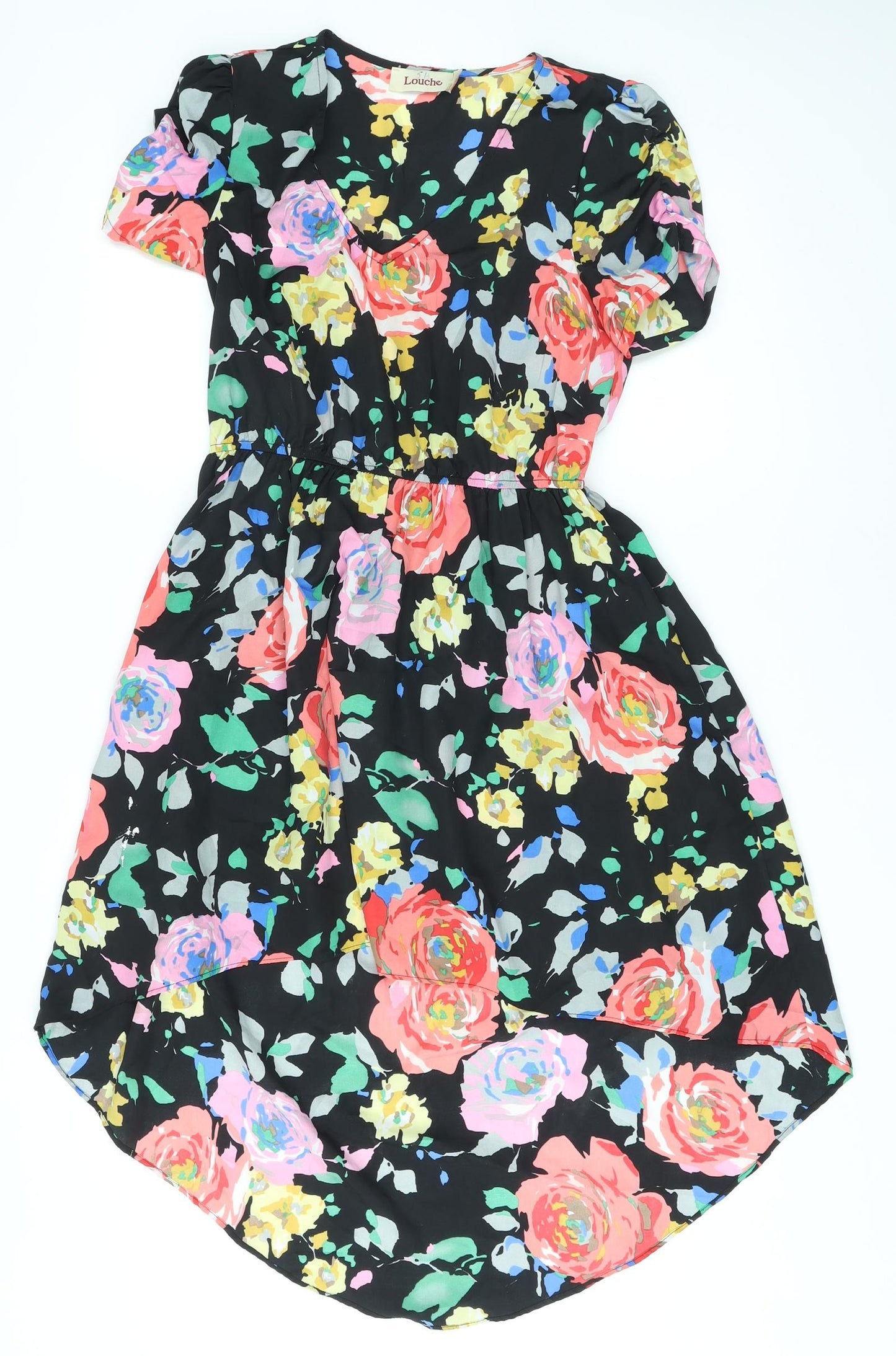 Louche Womens Black Floral Polyester A-Line Size 8 V-Neck Pullover