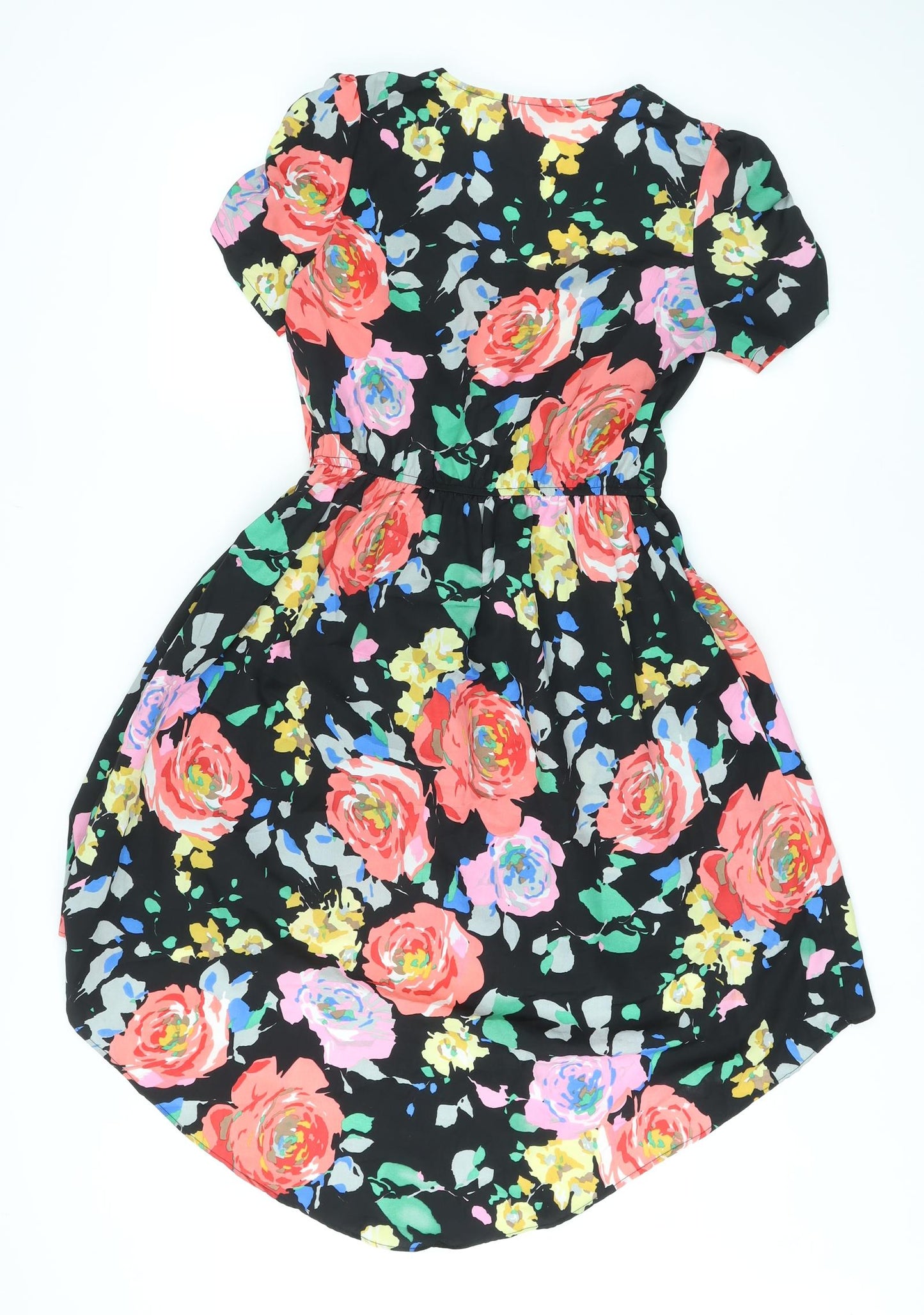 Louche Womens Black Floral Polyester A-Line Size 8 V-Neck Pullover