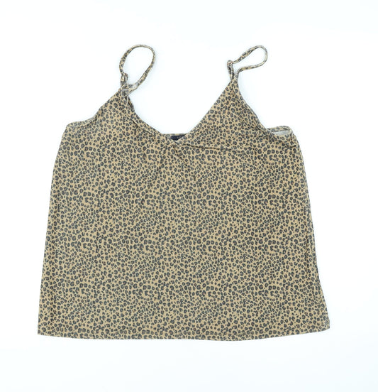 Marks and Spencer Womens Black Animal Print Polyester Camisole Tank Size 14 V-Neck - Leopard skin pattern