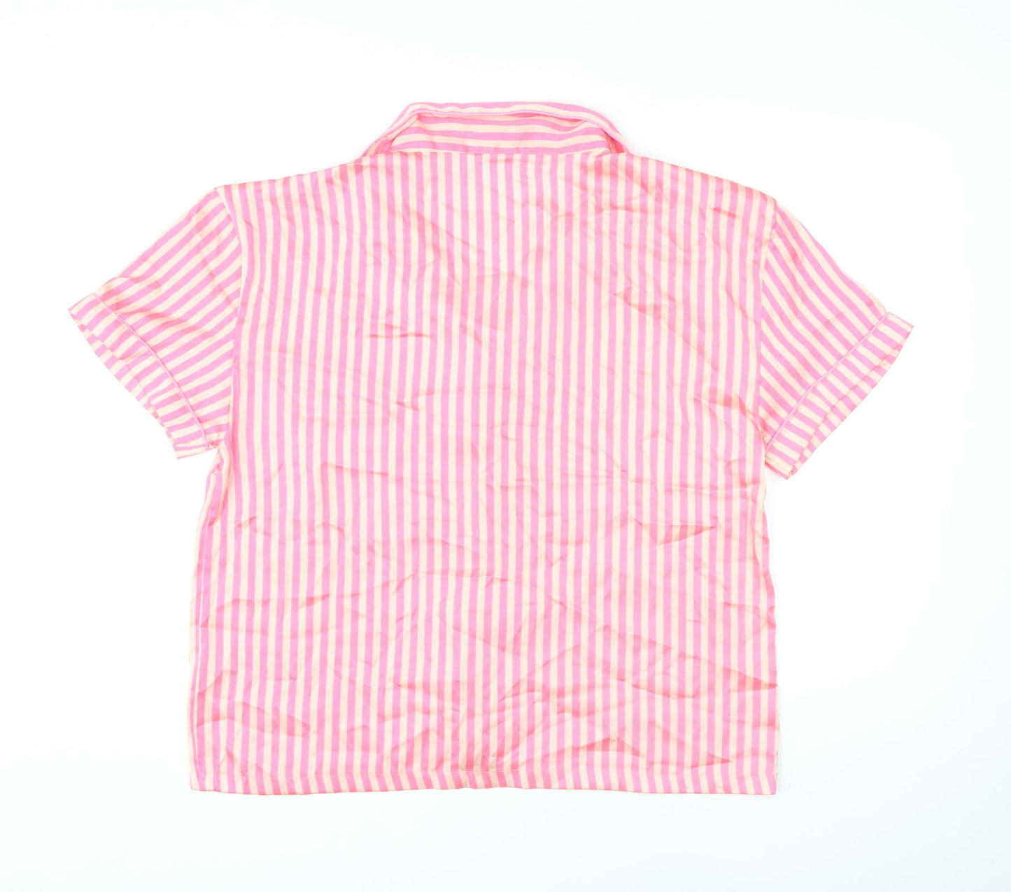 PRETTYLITTLETHING Womens Pink Striped Polyester Top Pyjama Top Size 14 Button
