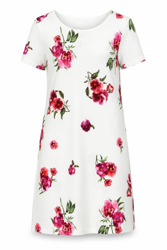 Boohoo Womens White Floral Polyester T-Shirt Dress Size 10 Round Neck