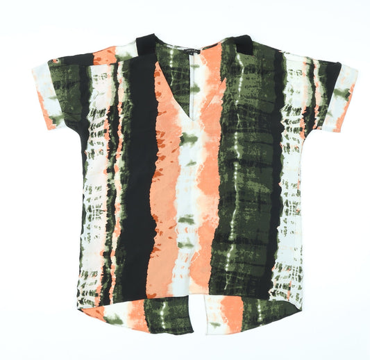 River Island Womens Multicoloured Geometric Polyester Basic T-Shirt Size 8 V-Neck - Cold shoulder