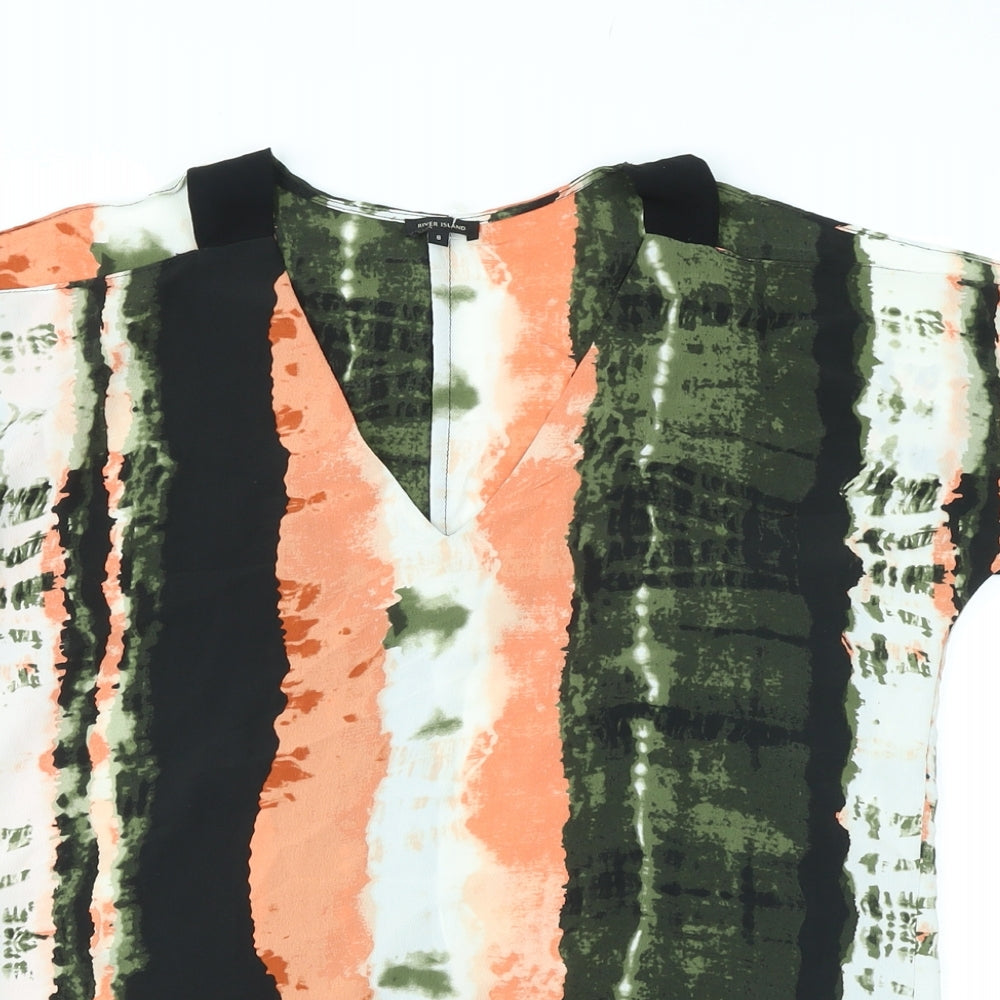 River Island Womens Multicoloured Geometric Polyester Basic T-Shirt Size 8 V-Neck - Cold shoulder