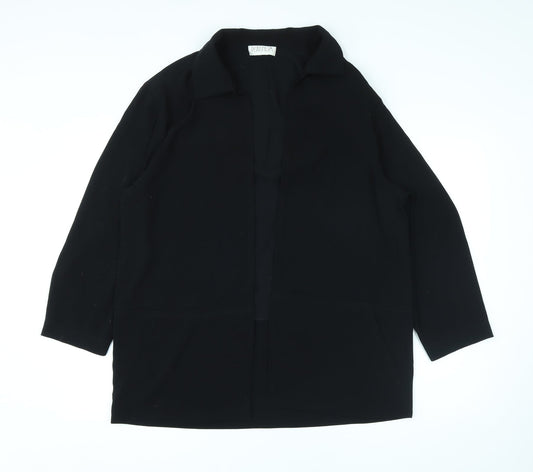 Platinum Womens Black Collared Polyester Cardigan Jumper Size 12