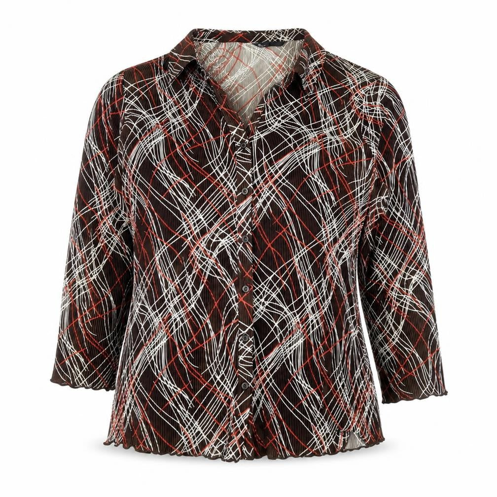 BHS Womens Brown Geometric Polyester Basic Button-Up Size 16 Collared