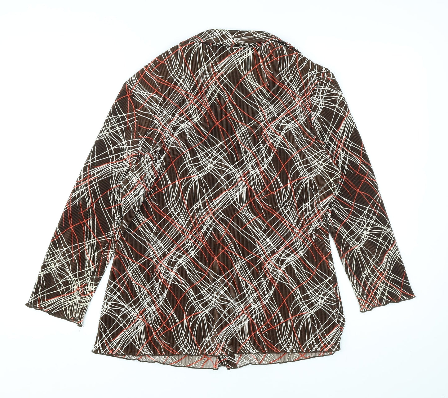 BHS Womens Brown Geometric Polyester Basic Button-Up Size 16 Collared